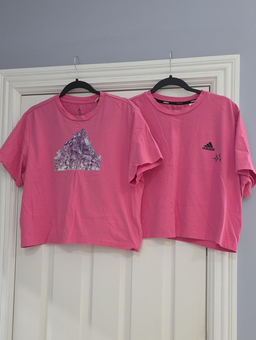 adidas Pink Graphic Short Sleeve Crop Tops - Pair